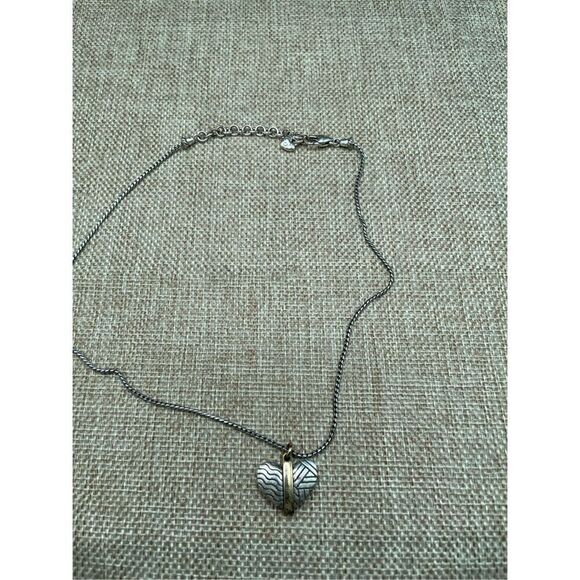 Brighton Acoma Two-Tone Reversible Line Detail Petite Heart Pendant Necklace - Picture 4 of 6